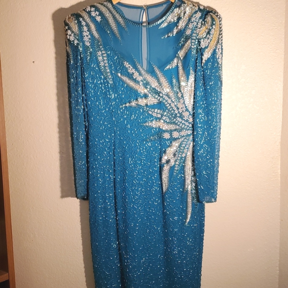 SPARKLING A J BARI COCKTAIL DRESS VINTAGE BEADED & SILK SIZE 6